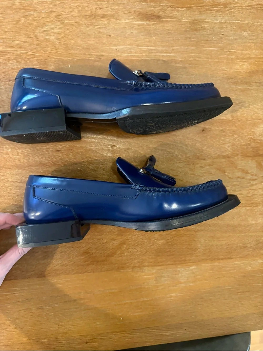 Eytys Navy Blue Tassel Loafers with Metal Accent
